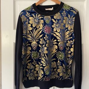 Floral Patterned Sweater - Black and Gold Tory Burch Hollis xl